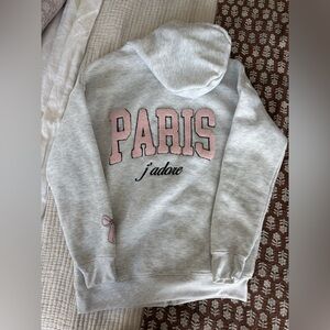 Gray and Pink Girlhood Core Cozy Zip Up Paris Hoodie with bow detail